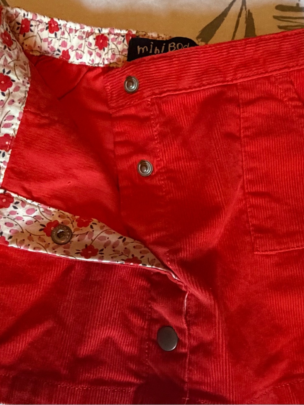 Mini Boden Girls 2–3Y Reddish Orange Corduroy Button Front Skirt